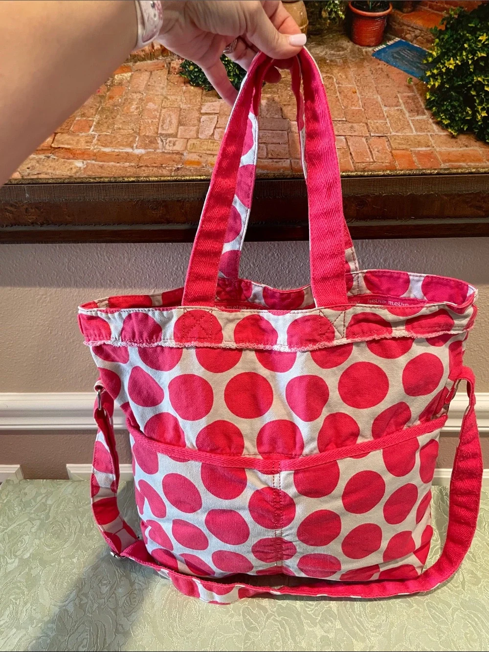 Thirty-One Retro Metro Fold Over Canvas Tote Bag